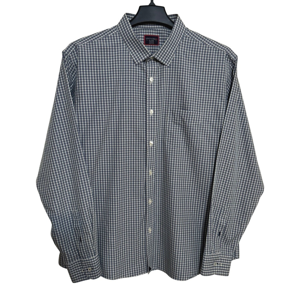 Untuckit Button Down Shirt Mens 2XL Wrinkle Free Flannel Plaid Blu Casual Preppy